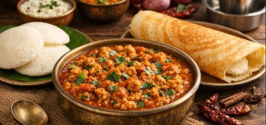 Hotel Saravana Bhavan Style Vada Curry served with idli and dosa