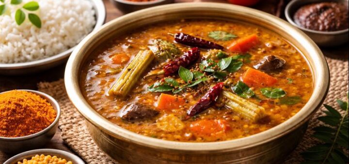 Kannada Brahmin Style Sambar Recipe Easy Cooking Home - a traditional lentil stew with vegetables.