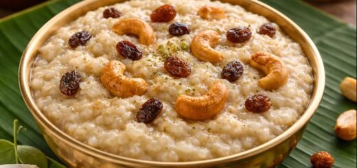 Pongal Recipe Coconut Milk served on a banana leaf.