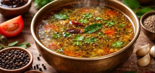 Rasam Recipe With Black Pepper Easy Method Home Cooking in a bowl