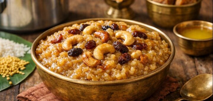 Sakkarai Pongal Cooker Jaggery served in a bowl