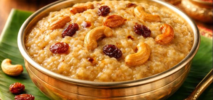 Sakkarai Pongal Recipe Without pressure cooker sweet pongal in a bowl