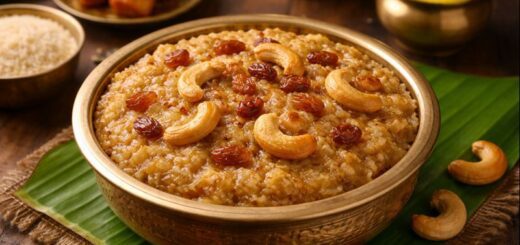 Sakkarai Pongal Basmati Rice sweet pongal dish with nuts.