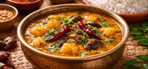 Sambar Recipe Mangalore Style Easy Home Cooking Process served in a bowl