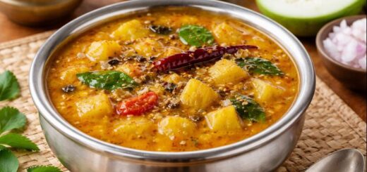 Sambar Recipe Lauki Home with bowl of lauki sambar