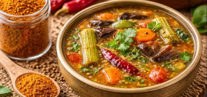 Sambar Recipe Sambar Powder with vegetables and spice blend