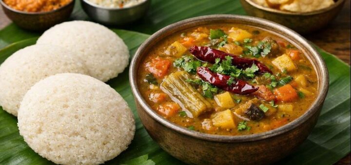Tamilnadu Style Sambar Recipe served with idli
