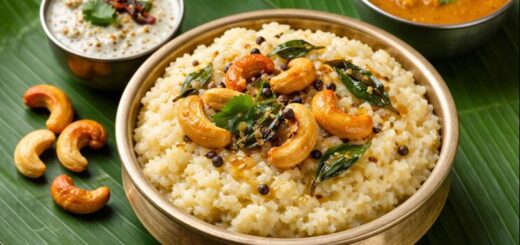 Ven Pongal Recipe Instant - South Indian dish served with chutney and sambar
