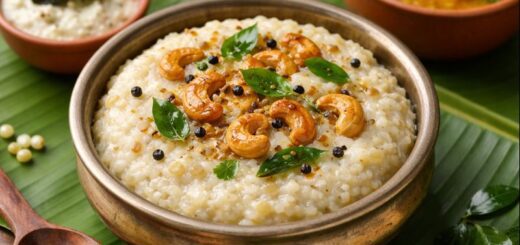 Ven Pongal Recipe Milk served with chutney and sambar