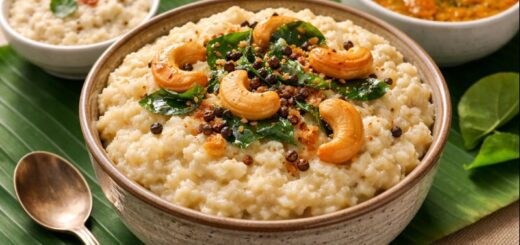 Ven Pongal Recipe Without pressure cooker served with chutney and sambar