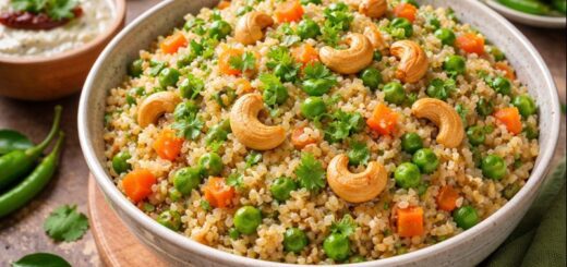 Wheat Rava Upma Recipe with vegetables in a bowl