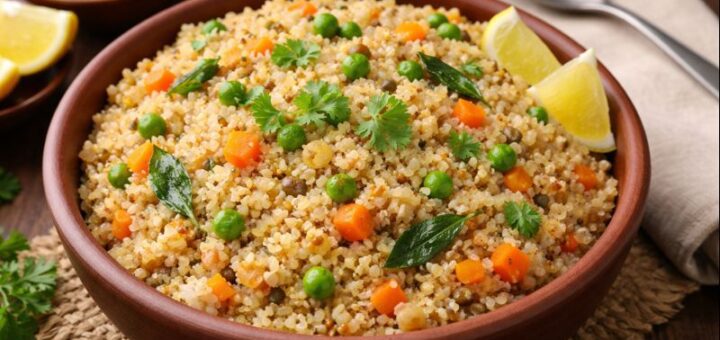Wheat Rava Upma Recipe served in a bowl with vegetables