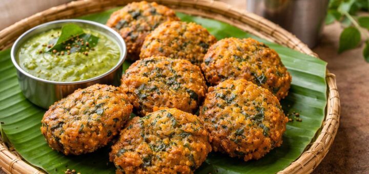 Keerai Vadai Recipe Without onion and garlic crispy fritters served