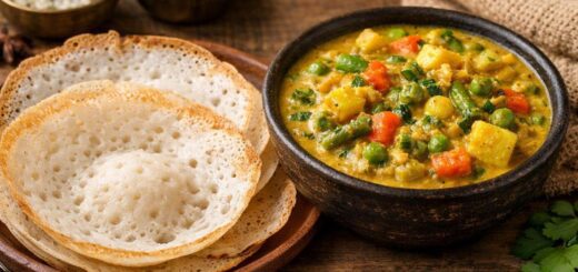 Kurma Recipe Appam Instant served with vegetable kurma and appam