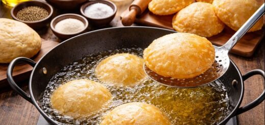 Poori Recipe Semolina Cooking process with puffed semolina pooris