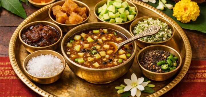 Ugadi Pachadi Tastes List with six flavor ingredients