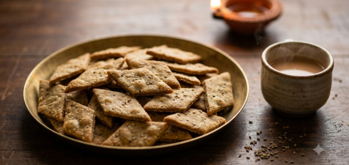 Bajra ajwain namak para illustrative Diwali snack with golden diamond-shaped crackers