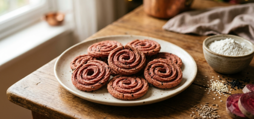 Baked beetroot murukku illustrative red spirals for an untested Diwali savoury recipe