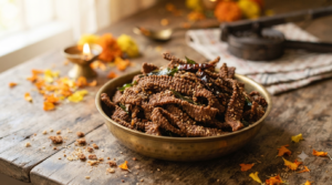 Illustrative ragi ribbon pakoda for an untested air fryer recipe trial